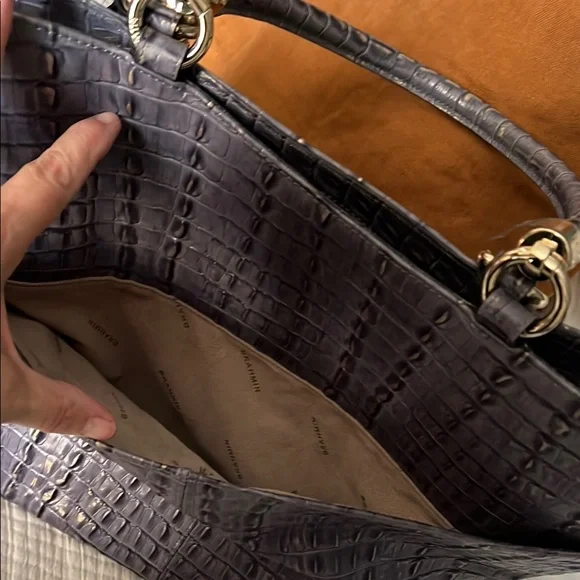 Croc-Embossed Leather Brahmin Purple Tote Bag - Picture 6 of 8